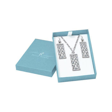 Silver Rectangular Celtic Pendant Chain and Earrings Box Set SET045 - Jewelry